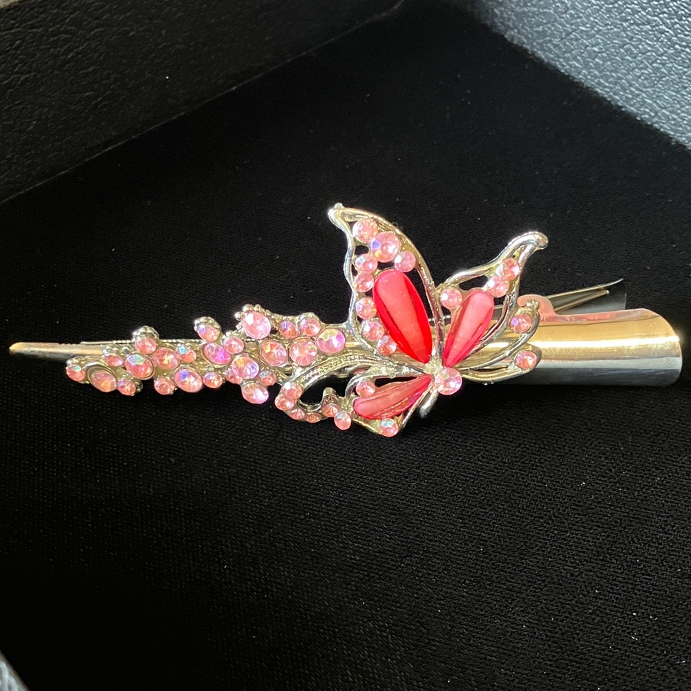 Vintage pink and fuchsia Crystal alligator hair clip